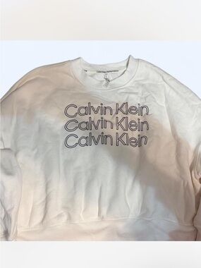 Calvin Klein White Crewneck Sweatshirt with Repeated Logo